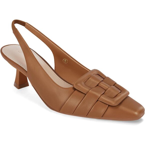 Women's Slingback Kitten Heels Low Dress Shoes Pointed Toe Party Office Pumps - Picture 1 of 5